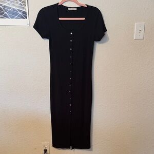 Active USA Black Midi Dress with Button Detail size medium